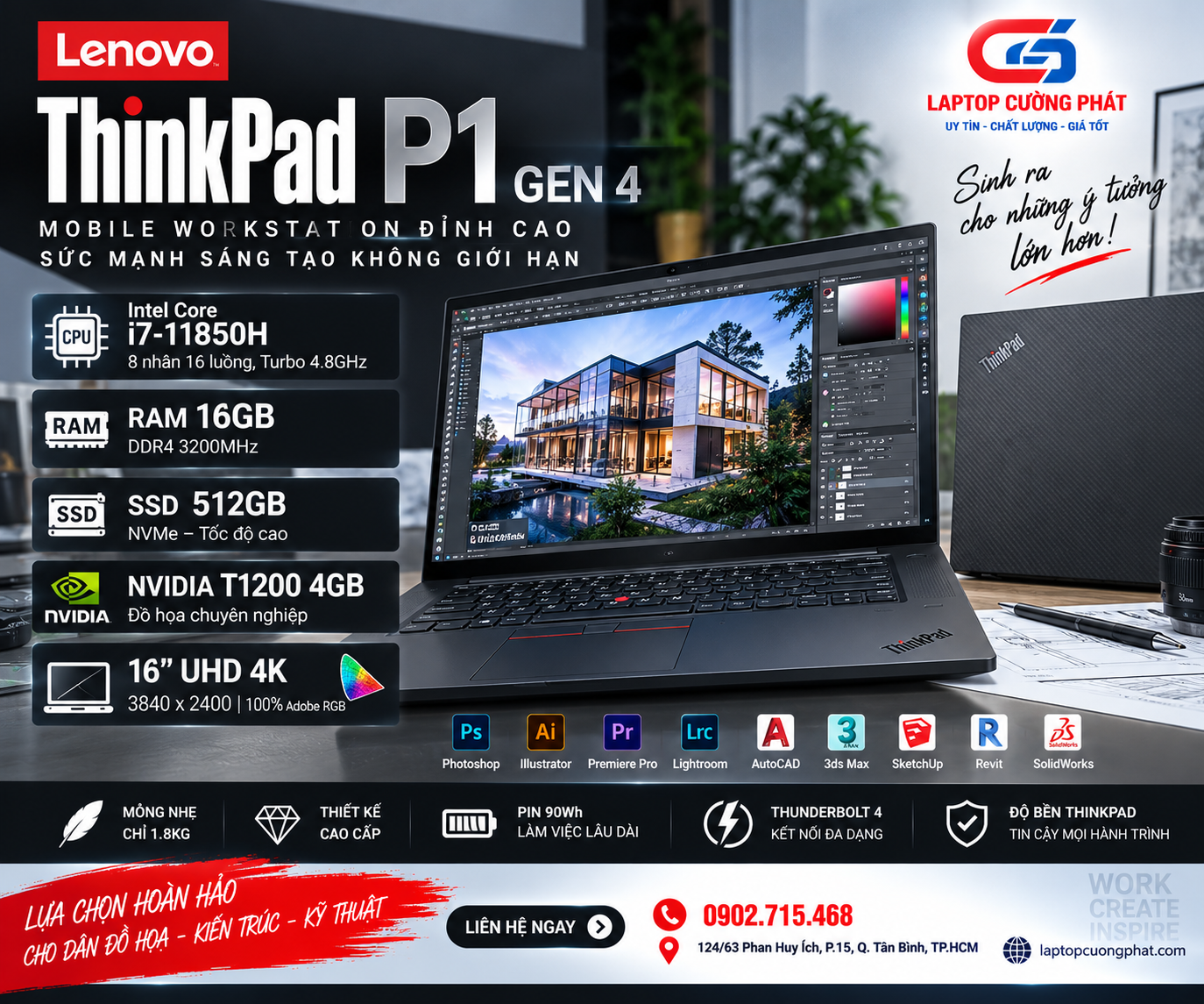 thinkpad p1 gen 4 i7 11850 H ram 16gb ssd 512gb 15.6inch 4k touch nivídia t1200
